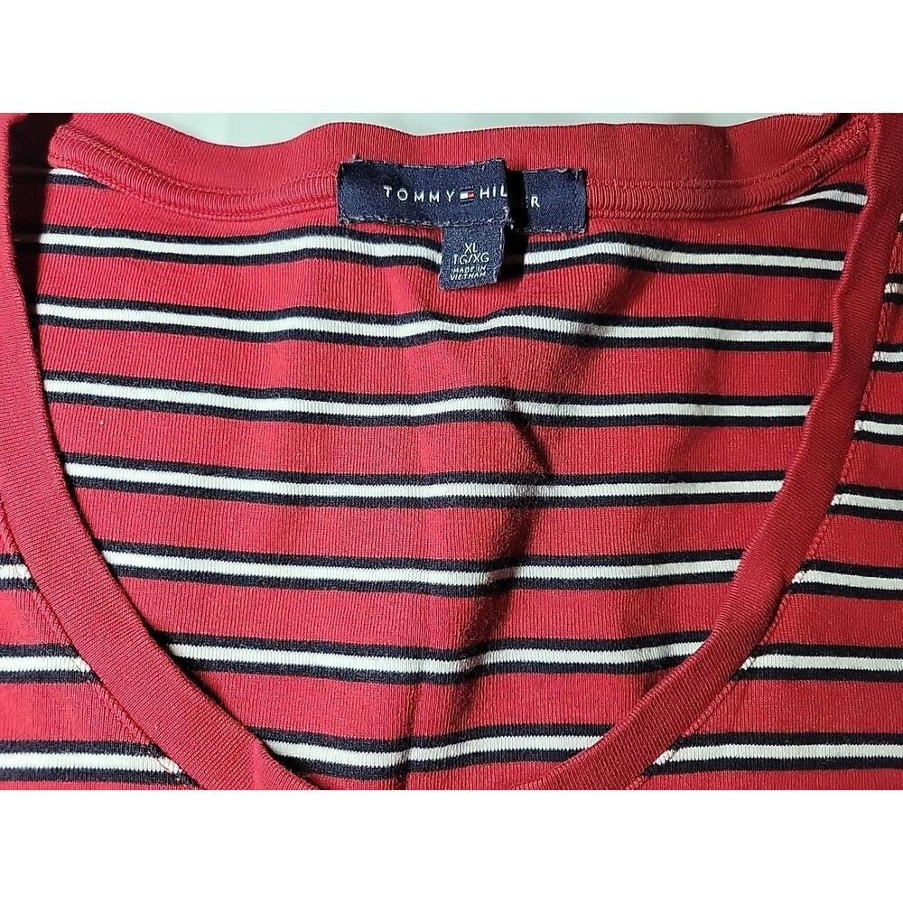 Tommy Hilfiger Women’s Red,Navy,White Striped V-neck Short Sleeve XL T-Shirt